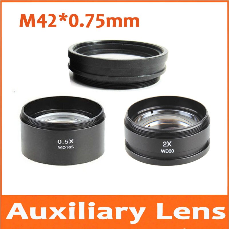 M42 * 0.75mm 0.5X 1X 2X accessoires Aux Barlow lentille d'objectif de Microscope auxiliaire à baril unique pour Microscope stéréo