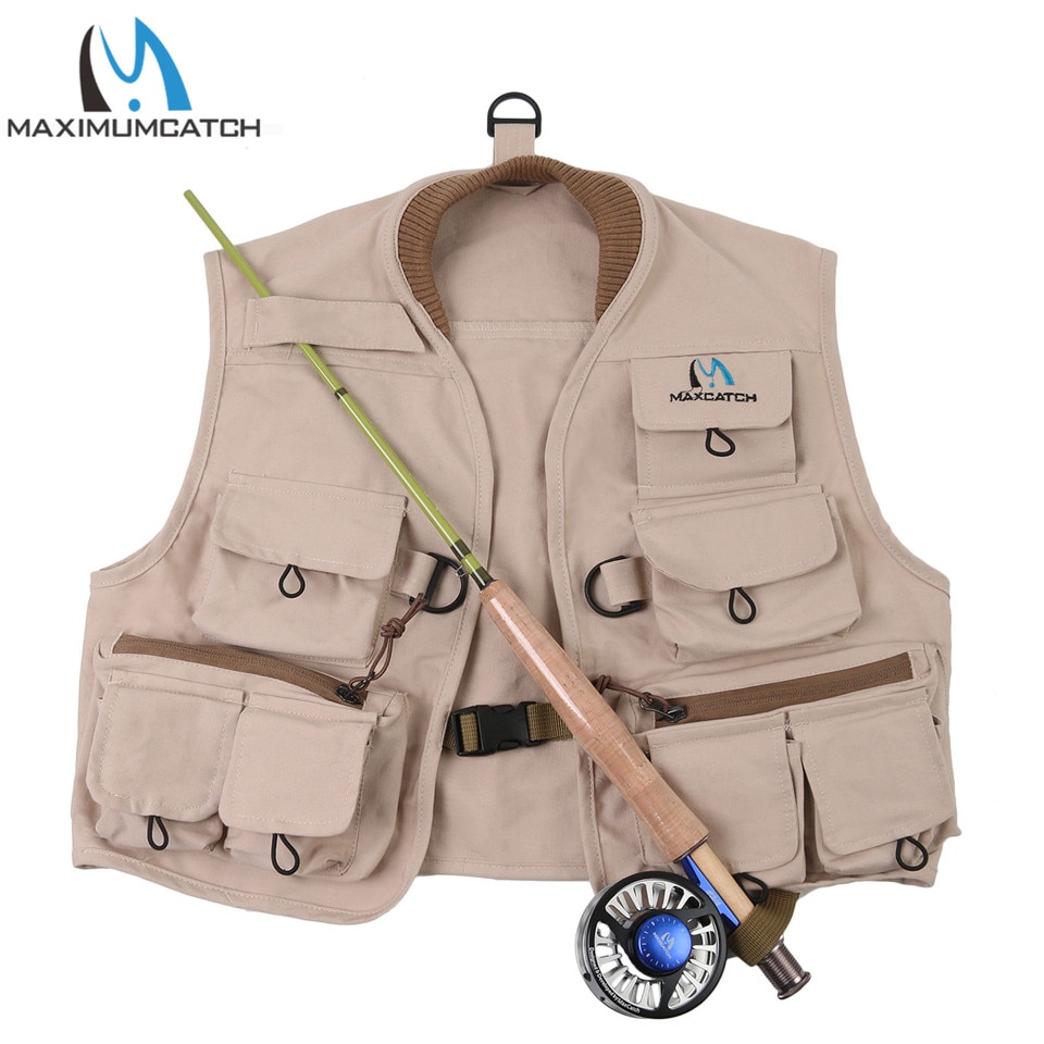 Maximumcatch barn flugväst utomhus flugfiske ungdomsväst pack 100%  bomull khaki jacka