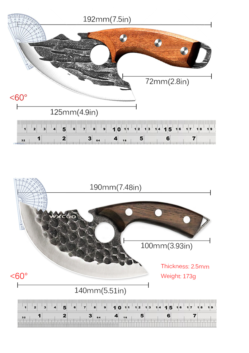 WXCOO Hand Forged Hammered Chef's Knife Stainless Steel Kitchen Knives Meat Cleaver Splitting Slicing Knife Fruit Paring Knife