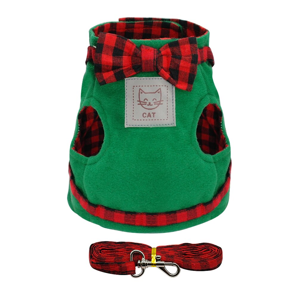 Denim Harnas Hond Aangelijnd Set Winter Warme Fleece Gevoerde Puppy Vest Harnas Voor Kleine Honden Katten Lopen Borstband Huisdier levert: green / M