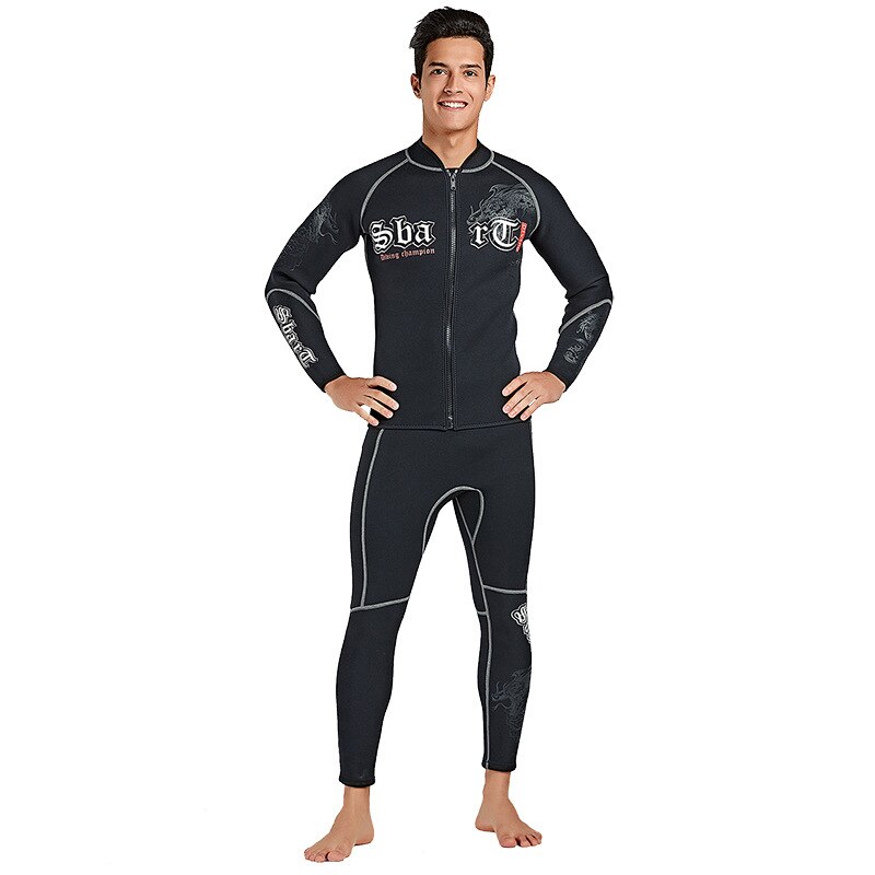 SBART 3MM Neoprene Wet Suit Men&#39;s Long Sleeve Black Tops Pants Dive Suit Winter Swim Scuba Dive Wet Suit for Cold Water Suit