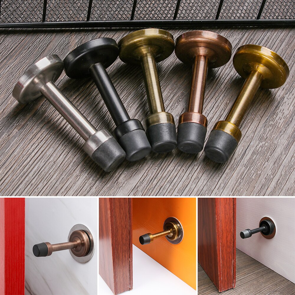 1PC Round Double Use Door Stops Anti-Collision Rubber Stopper Buffer Stainless Steel Self Adhesive Door Holder Protection