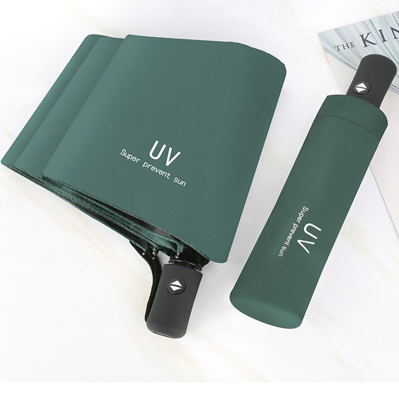 Unisex Volautomatische Drie-Vouwen Anti-Ultraviolet Uv Paraplu Mode Effen Kleur Zonnige En Regenachtige Paraplu 5 Kleuren