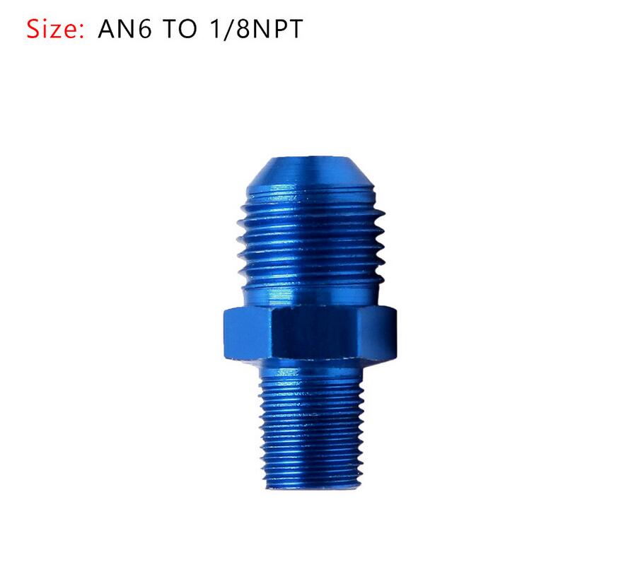 Areyourshop bil 1pc an4 an6 an8 an10 an12 npt rett fyringsolje luftslangetilpasning hannadapter blå bil biltilbehør: An6 to 1 8 npt