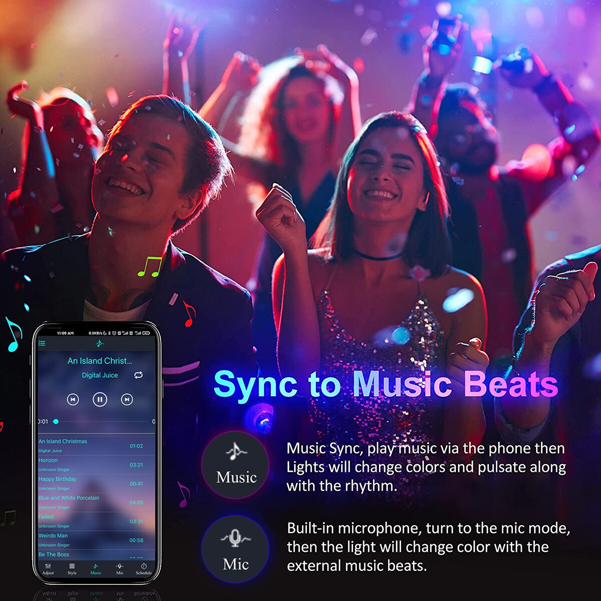 Bluetooth Smart Home LED Strip Lights Music Sync RGB Tape Built-in Mic IR Remote App Control Smart Lamp Ribbon For Kitchen TV