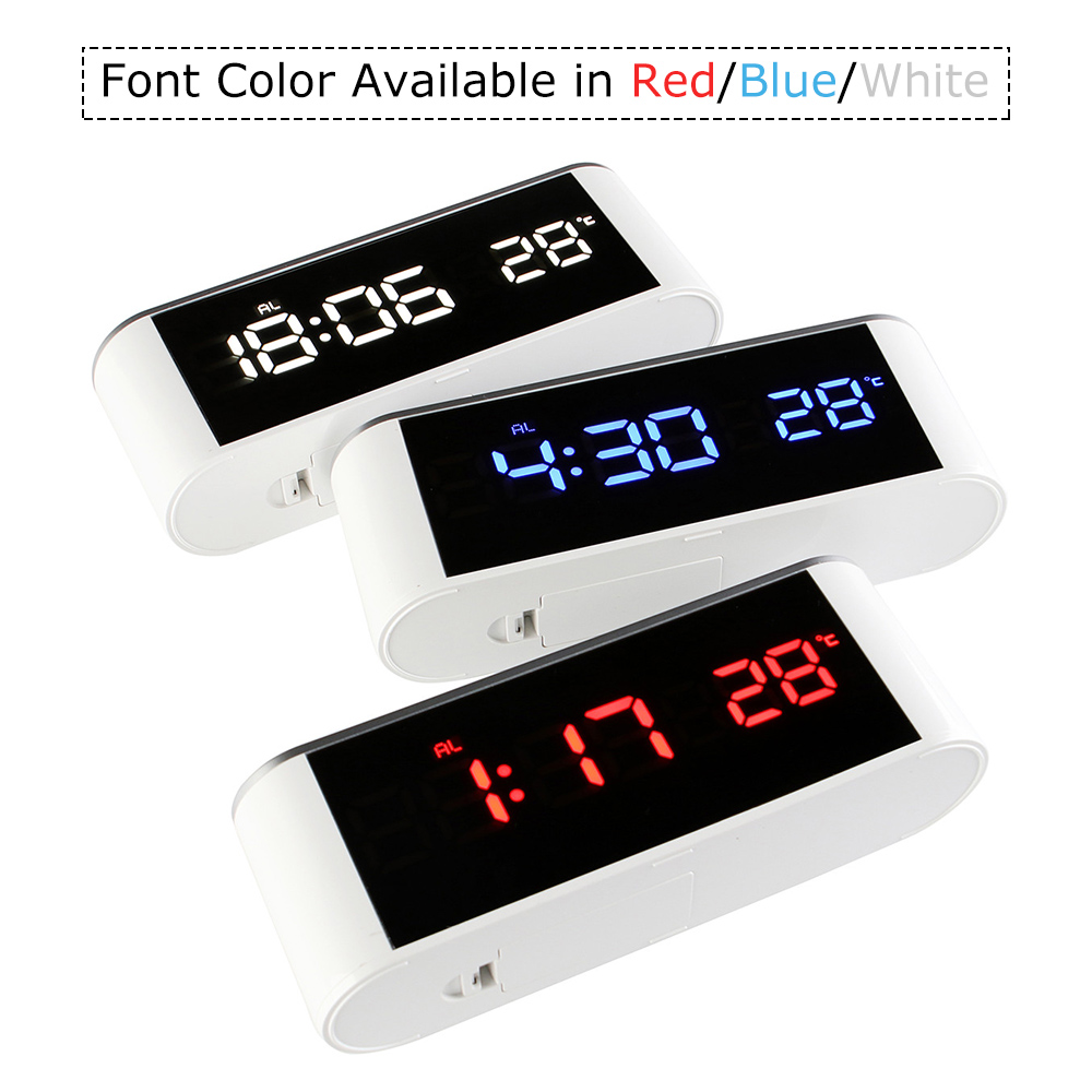 LED Digital Alarm Clock Thermometer Display Mirror Electronic Clock Table Clock with USB Cable Night Mode Function Home Decor