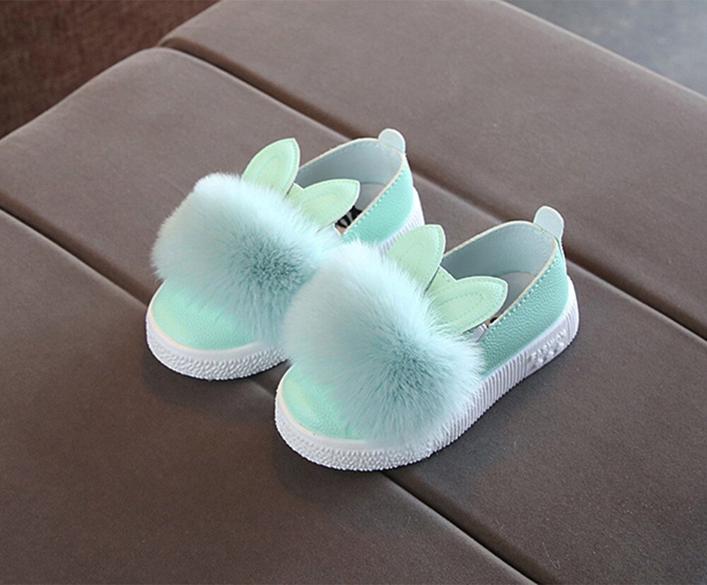 Toddler Children Kids Baby girls boots Rabbit ears Fur Sneaker Girls Cute Bunny Soft Anti-slip Shoes bottes enfant fille: Green  / 6