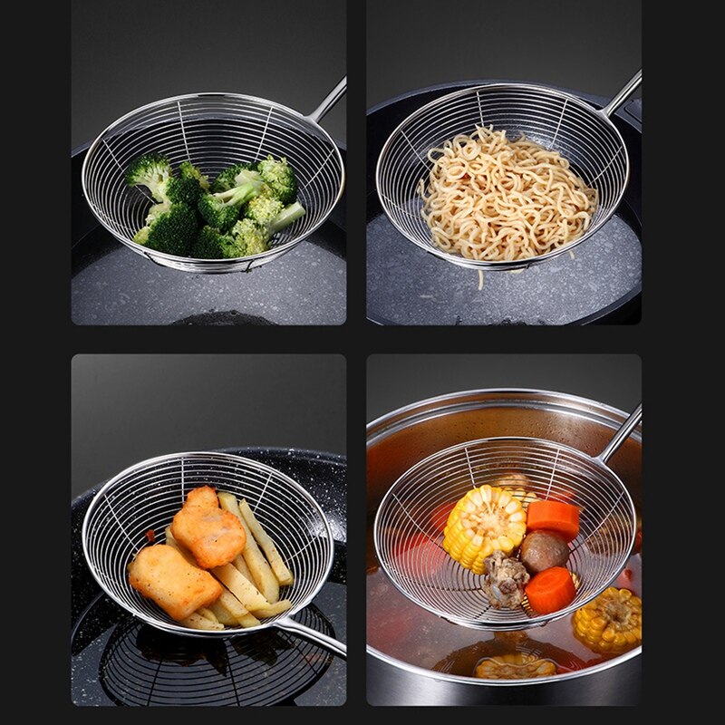 1 Pcs Stainless Steel Wooden Handle Spider Web Strainer Colander Ladle Skimmer Slotted Spoon Kitchen Cooking Tools