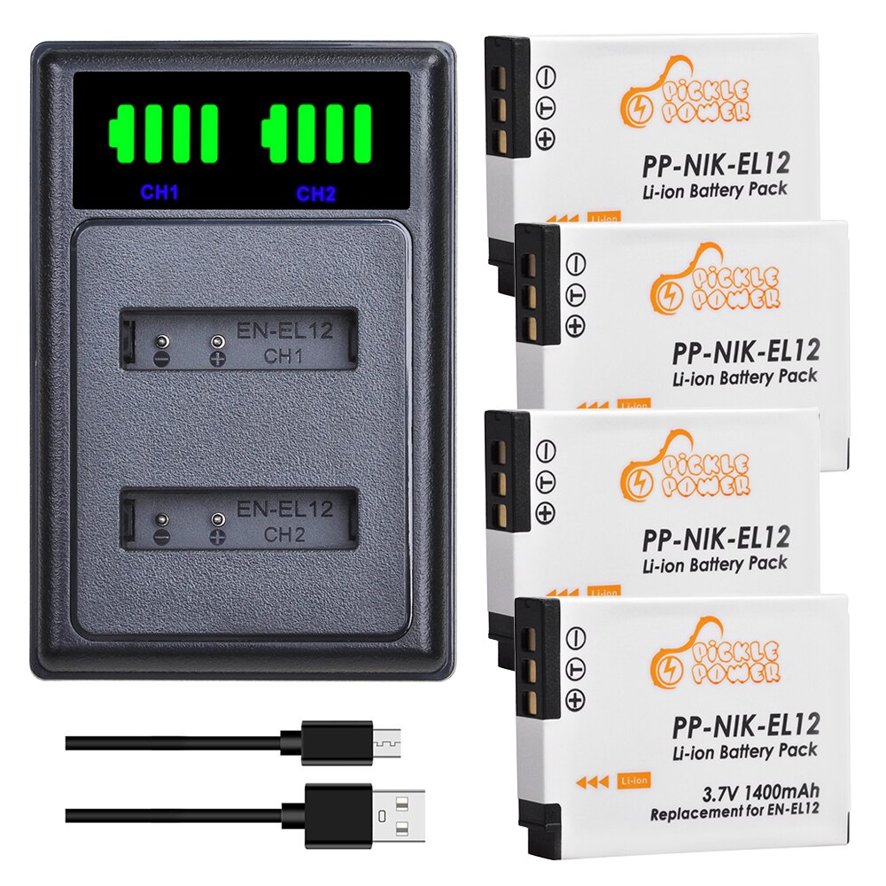 EN-EL12 EN EL12 Battery Charger Kits for Nikon CoolPix S610c S1000pj S6200 S6300 S9400 S9500 S9200 S9700 S9900 AW120 AW110 S70.: Charger and 4Battery