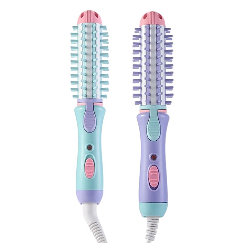 2 st elektrisk hårstyler locktång locktång torktumlare reseplattång keramisk jonisk hårrullare borste eu plug, blå: Default Title