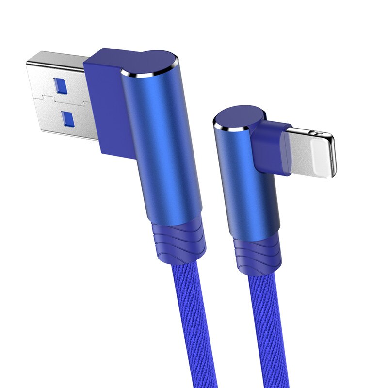 1 2 3 m 90 graden usb-gegevensopladerkabel voor iphone xs max xr  x 11 8 7 6 6s plus 5 5s ipad-snoer van oorsprong mobiele telefoon lang kort: Blauw / 3m