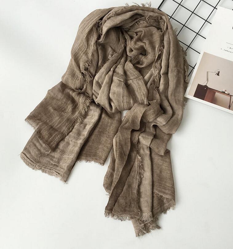 Black Red Cotton Acrylic Winter Women Scarf Men Warm Long Shawl Solid Wrinkle Scarves Ring Collar 75*180CM M255: coffee