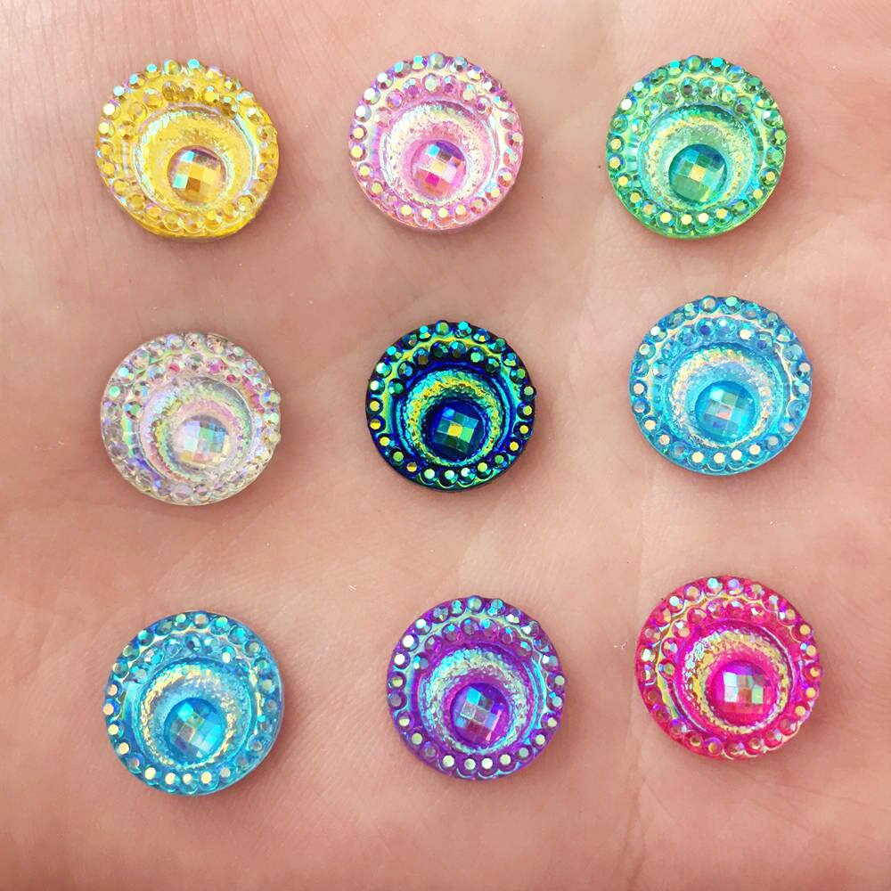Résine AB ronde brillante pour les yeux | Bricolage, 80 pièces, 12mm AB, ornement de mariage plat avec des strass, K30A * 2, tendance