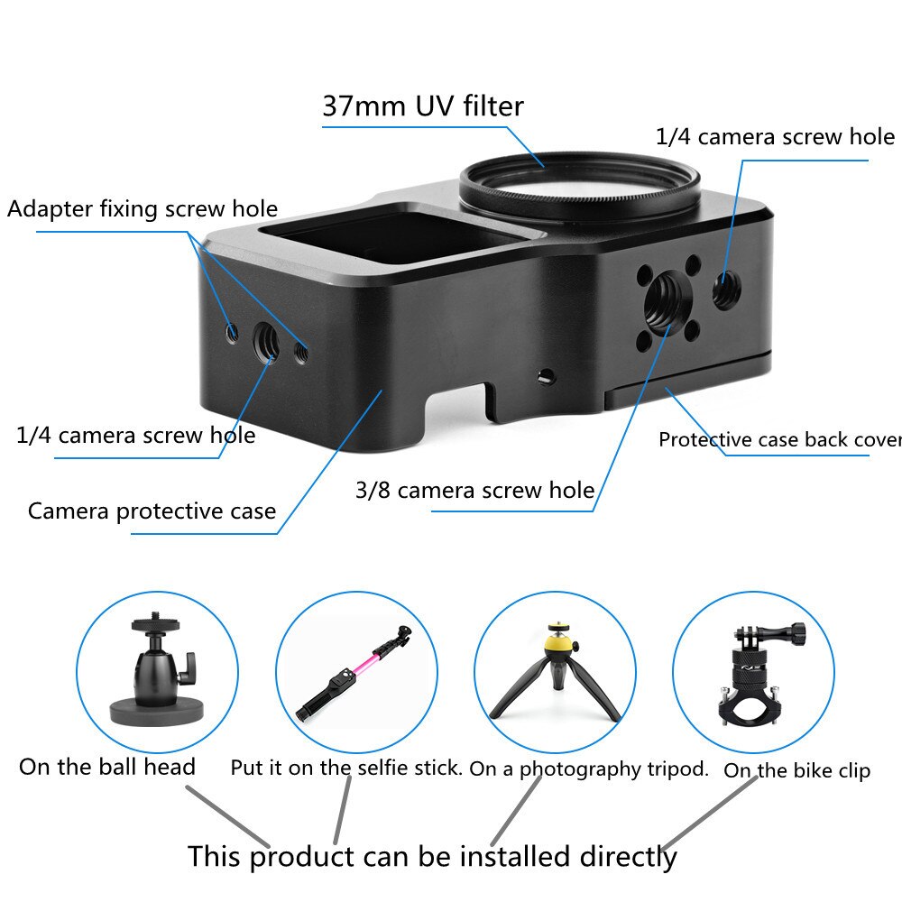 Dji Action 2 Aluminium Beschermhoes Magnetische Frame Shell Behuizing Camera Kooi Case 1/4 Schroef Voor Dji Action 2 accessoires