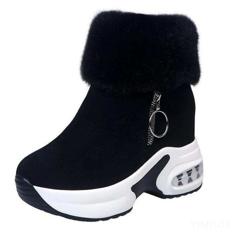 Dames Korte Laarzen Enkellaarsjes Wiggen met Rits Antislip Comfortabele Herfst Winter Wandelschoenen (Color : Zwart, Size : 35 EU