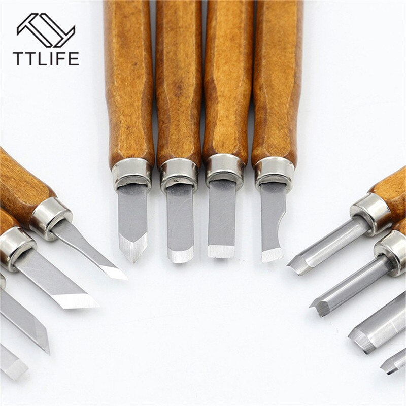 TTLIFE 12PCS Wood Carving Hand Chisel Set Kit Woodworking Tools Beginner Chisel DIY Detailed Hand Tools SK5 Carbon Steel Blade