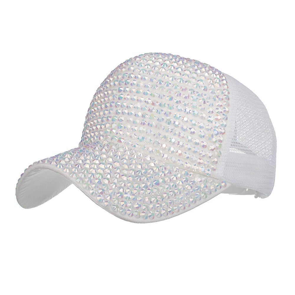 Kvinder rhinestone hatte kvindelig snapback baseball kasket bling diamanthue beklædningstilbehør czapka z daszkiem: Hvid