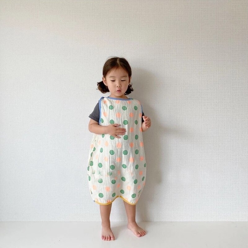 Korean Infant Baby Cotton Floral Sleeping Bag Toddler Kids Girl Summer Sleeveless Thin Polk Dot Sleepsacks