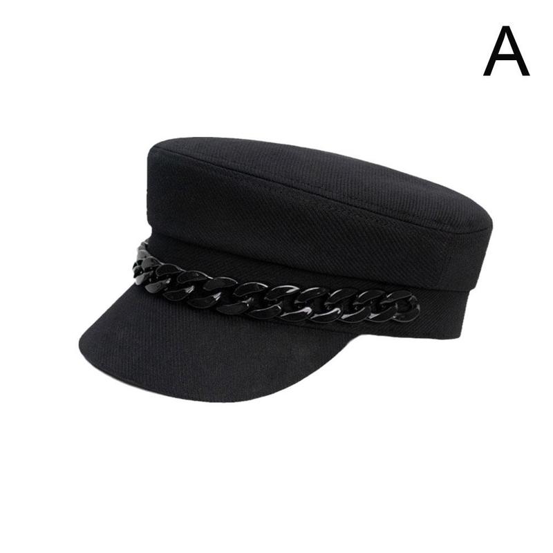 Beret Chain Navy Hat Octagonal Hat Women&#39;s Autumn And Winter Flat Top Navy Hat British Retro Newsboy Hat Baseball Cap: 1
