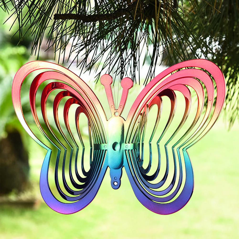 Beating Wind Spinner Butterfly Shape 3D Rotating Wind Chime Bell Hanging Ornament Wind Catcher Outdoor Garden Decoration