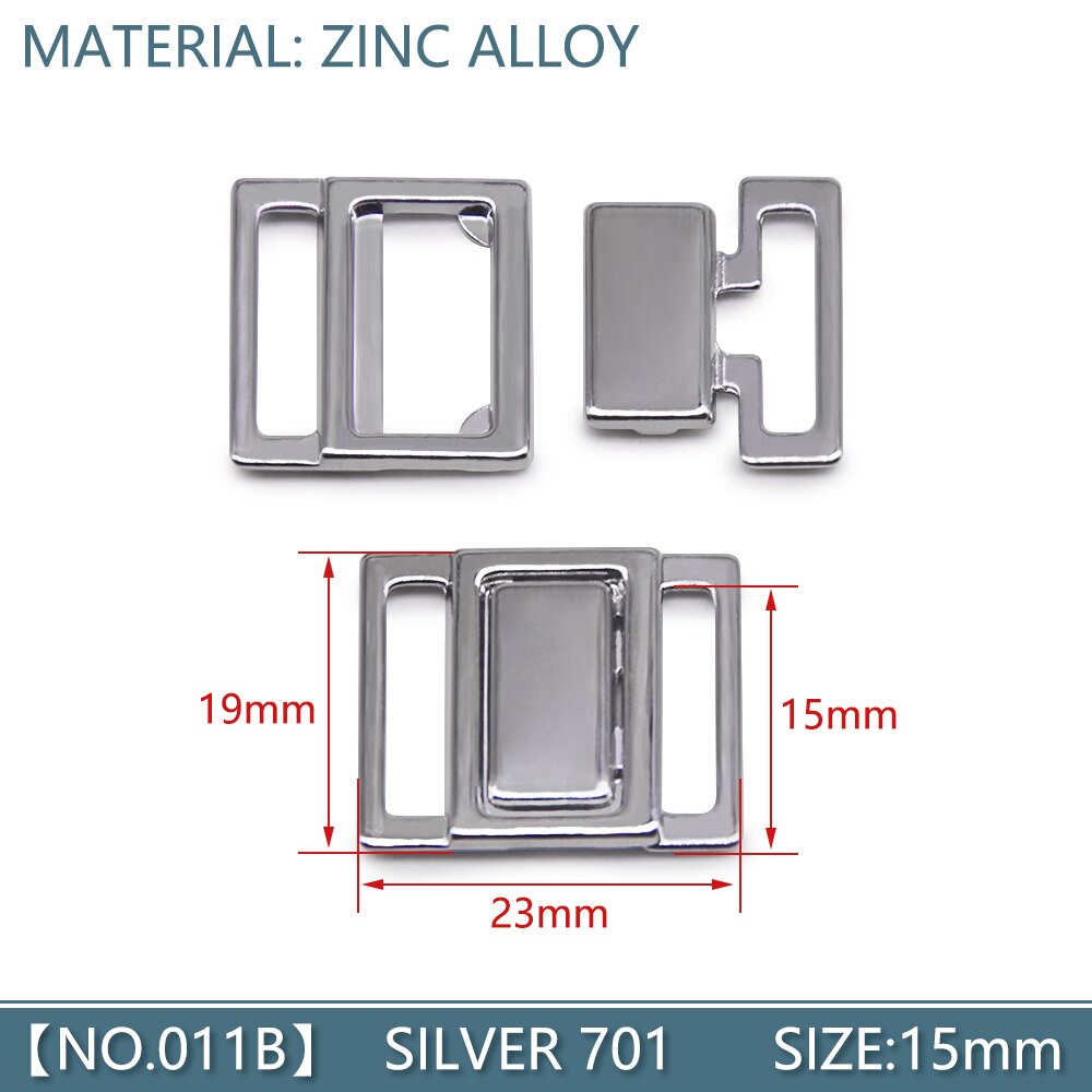 Crochet et fermoir à bande rectangulaire, 10 pièces/lot, prolongateurs de taille pour soutien-gorge, couture sur vêtements, accessoires DIY: 011B Silver701 14mm