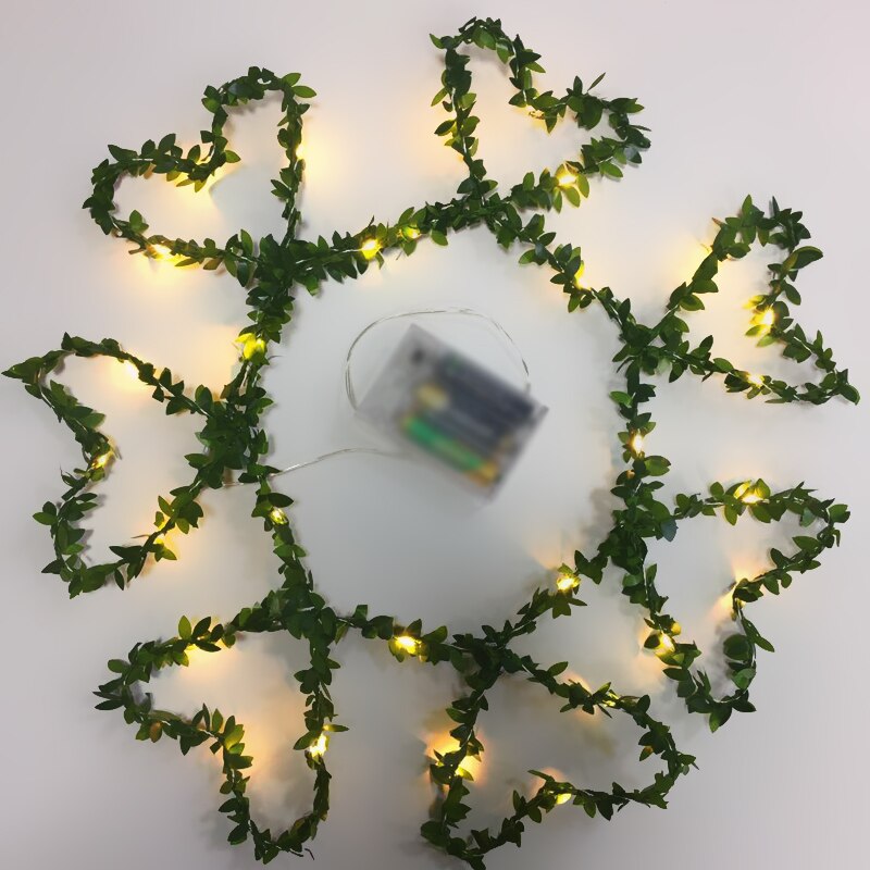 Fe blomst blad guirlande snor lys kobbertråd 2m 20 led aa batteridrevet bryllup jul skov fest indretning lampe: Lille grønt blad