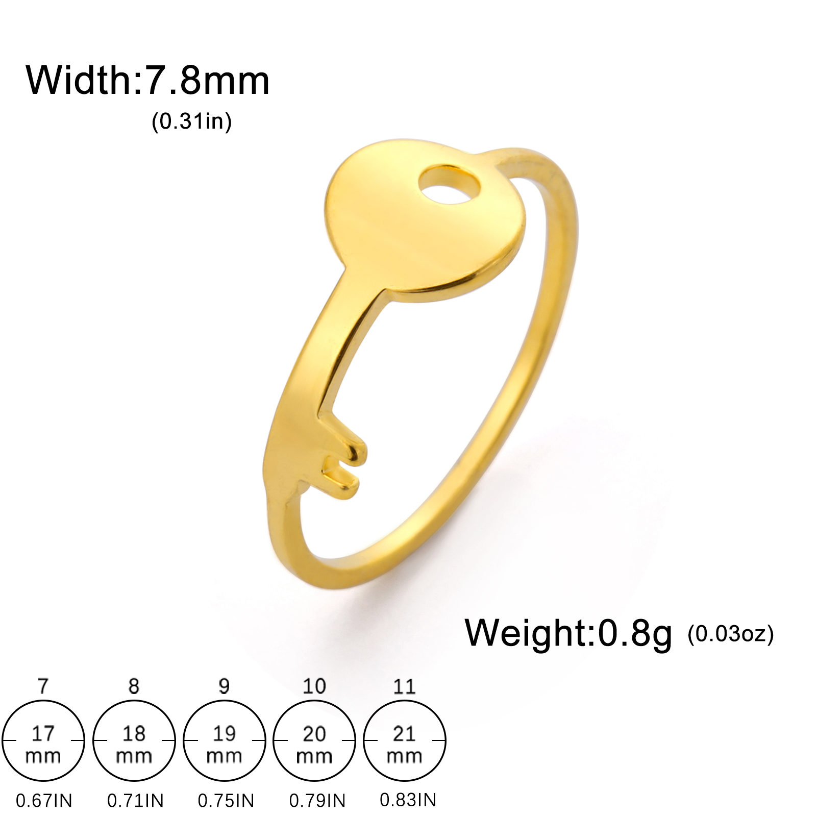 Skyrim Key Shape Ring Women Stainless Steel Gold Color Finger Rings Wedding Band Trendy Jewelry Valentine for Friends: 7 / Gold