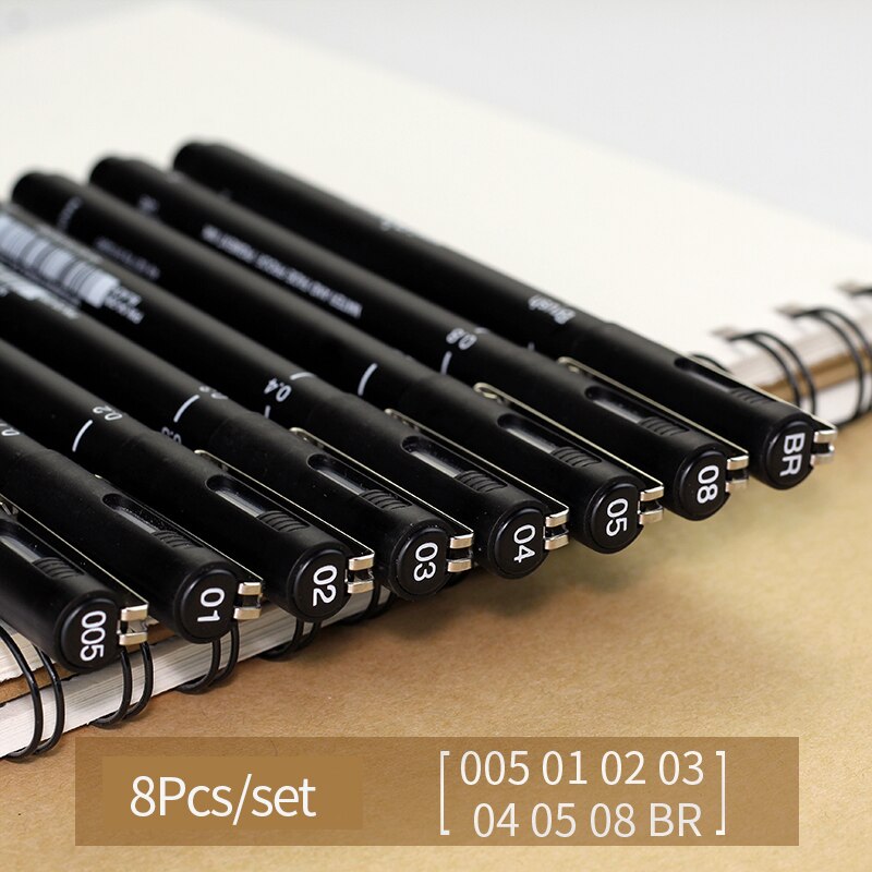 Mitsubishi Unipin – stylo à pointe poreuse, stylo à brosse étanche, 0.05MM, stylo de dessin, à base d&#39;eau, marqueur à aiguille: 8Pcs