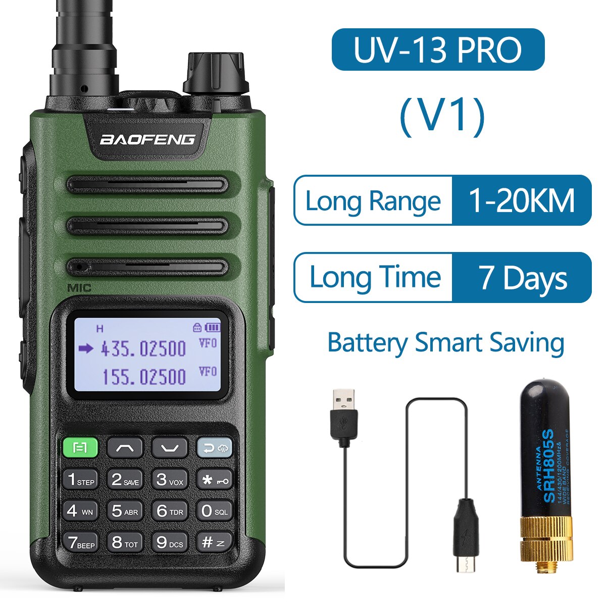 Baofeng UV-13 Pro Walkie Talkie 10W 8800Mah High Power 999 Channel Dual Band Uhf Vhf Radio Zender Typ-C Jack Upgrade 10R: V1 add 805S