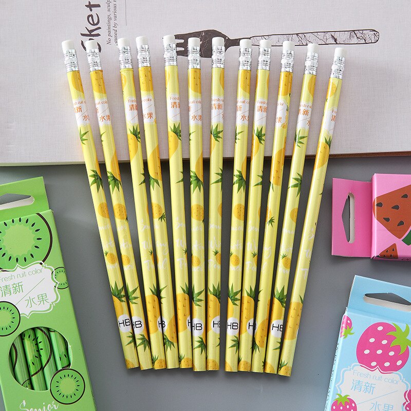 Juego de 12 Uds frutas Kawaii de EZONE, bolígrafos HB bonitos de Color caramelo para escribir y dibujar, plumas de grafiti para la escuela y la Oficina