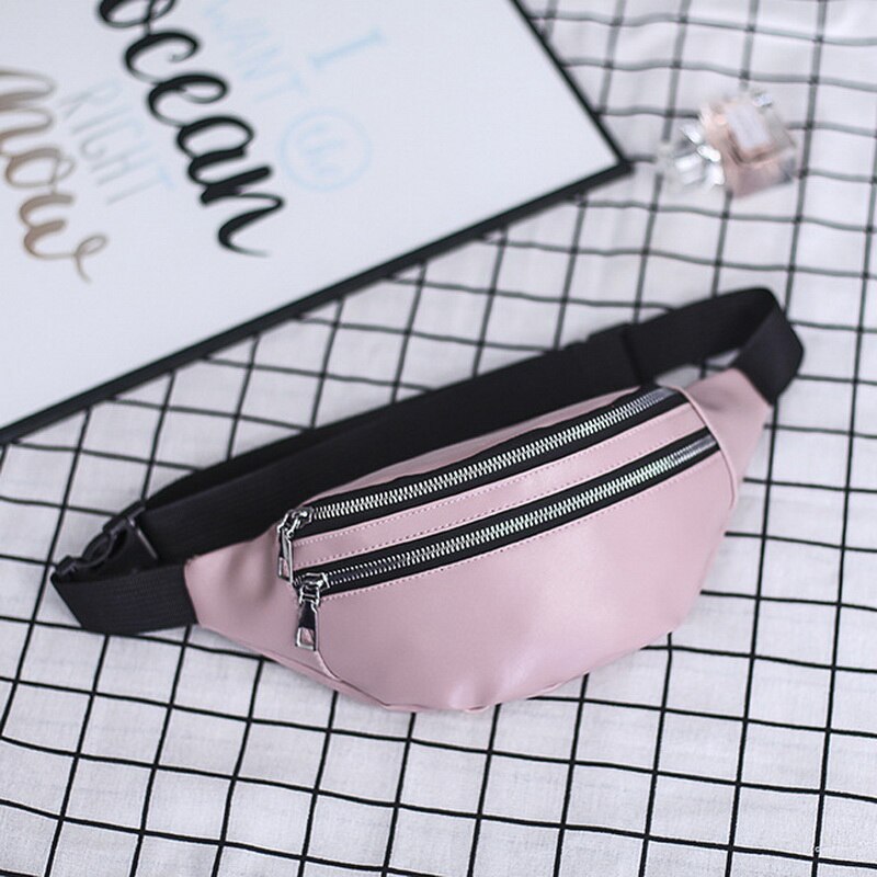 Women Chest Bag Waist Packs For Unisex Female Pu Leather Fanny Packs Banana Ladies Belt Bum Bags Wallets: pink