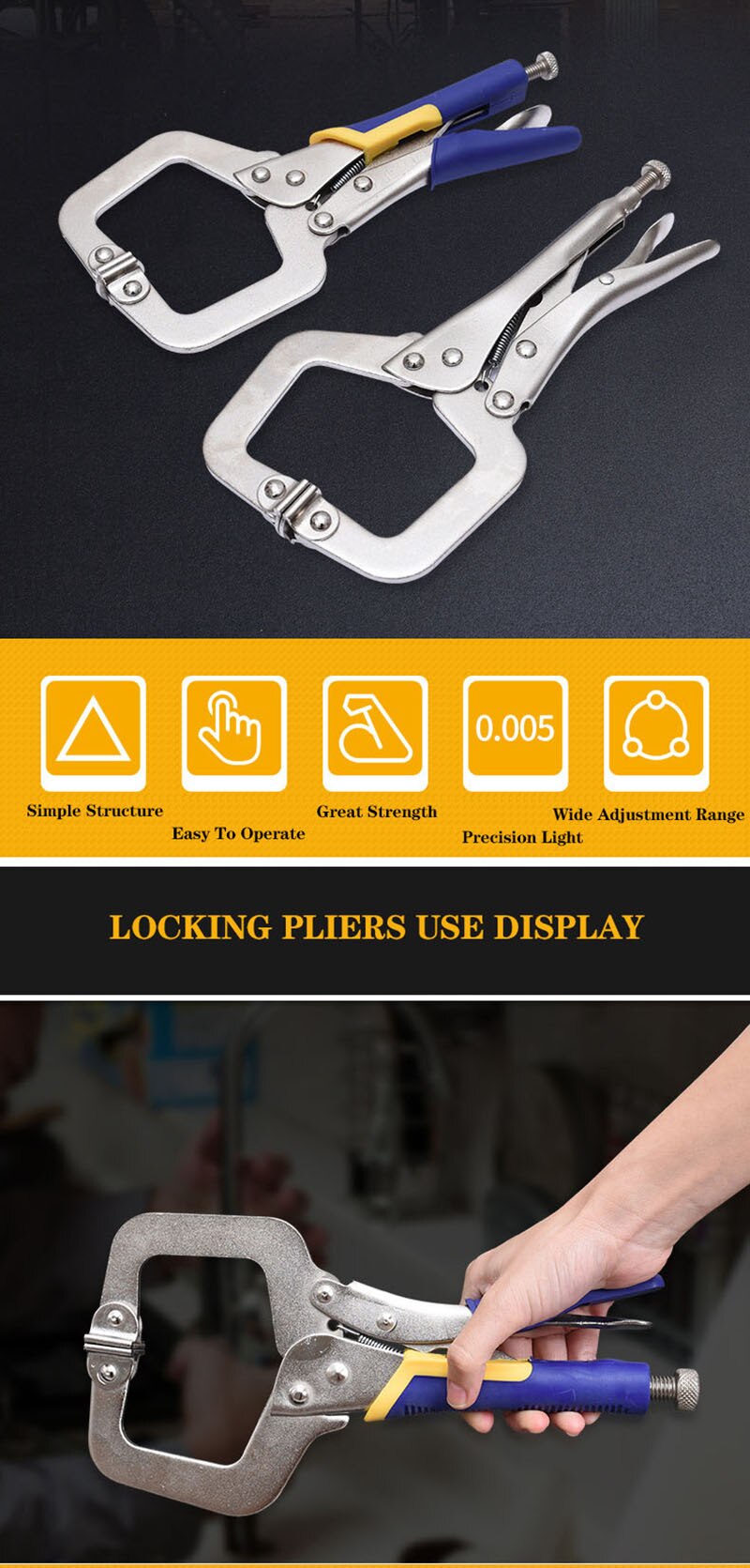 Fix Plier Locator C Clamp weld Clip Woodwork Grip Vise Lock Jaw Alloy Steel Hand tool Swivel Pincer Tong Tenon Pad Wood Work