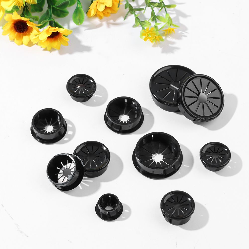 Couvercle de trou de fil de table de bureau, œillet de câble, plastique en nylon noir, forme de pétale, bouchon anti-poussière d'ordinateur, 16mm, 19mm, 22mm, 25mm, 28mm, 35mm, 38mm, 10 pièces