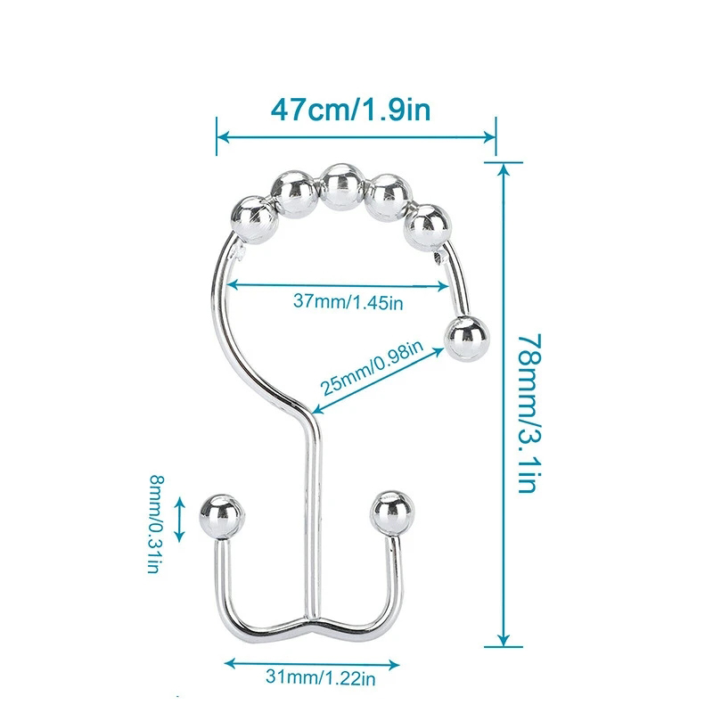 Gancho para cortina de ducha de acero inoxidable, anillo de bola de rodillo de Metal, gancho deslizante de doble cara para cortinas de barra de ducha de baño, 12 Uds.