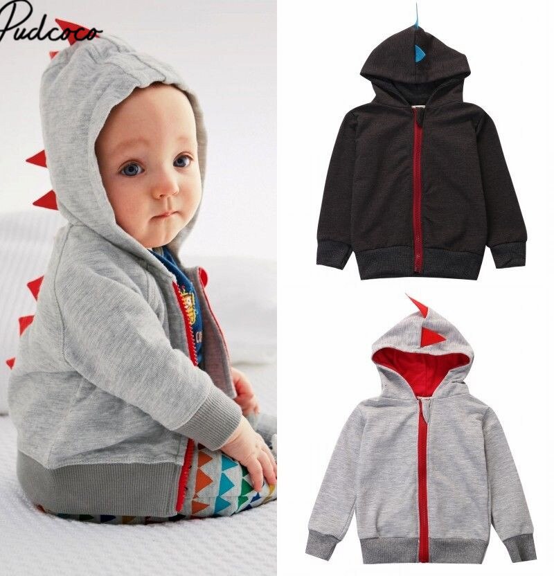 Baby Kids Cartoon Dinosaur Autumn Coats Long Sleeve Baby Kids Cotton Zipper Hooded Jackets Outwear