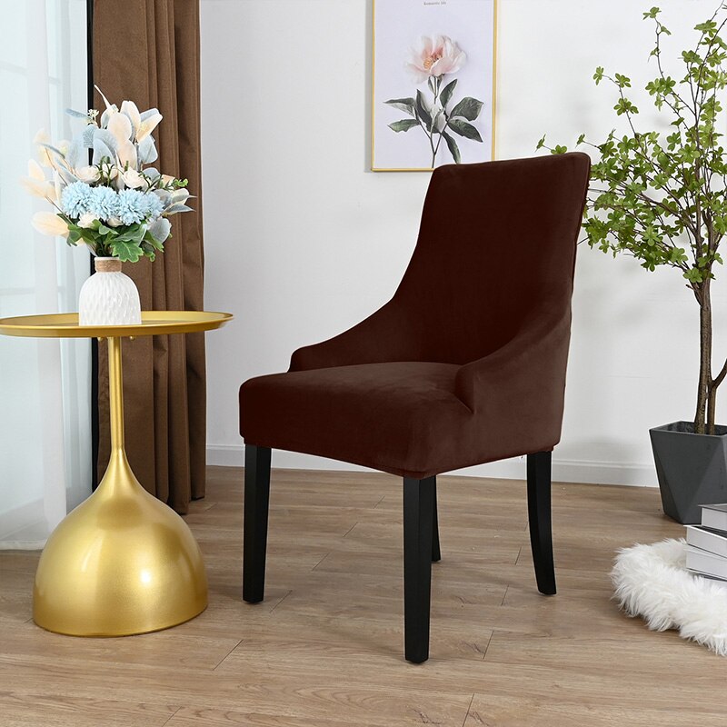 Aksamitna czernica pokrowiec na krzesło do jadalni salon Stretch Wingback krzesło narzuty elastyczny fotel z uszakami pokrywa do jadalni kuchnia: dark coffee