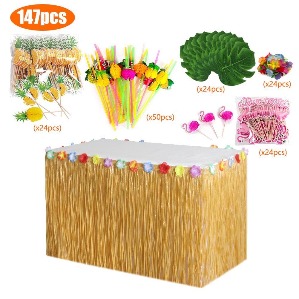 149pcs Hawaiian Tafel Rok Decoratie Set Honingraat Ananas Paraplu Fruit Stro Combinatie Hula Festival Partij Decoratie: 147pcs