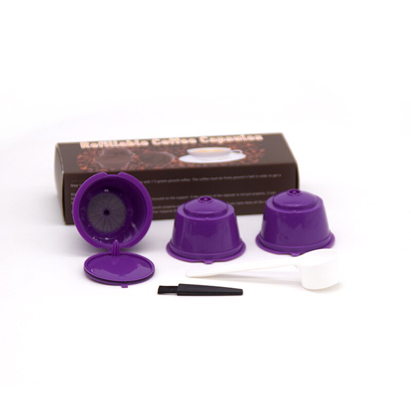 3 Pcs Herbruikbare Koffie Capsule Filter Cup Voor Nescafe Dolce Gusto Hervulbare Caps Lepel Borstel Filter Manden Pod Zachte Smaak zoete: purple