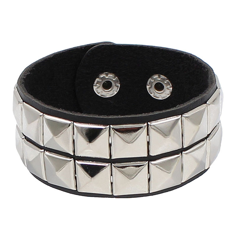Punk Bracelet for Men Women Goth Black Leather Wristband with Metal Spike Studded Spike Rivets Cuff Bangle Adjustable: Gold-color