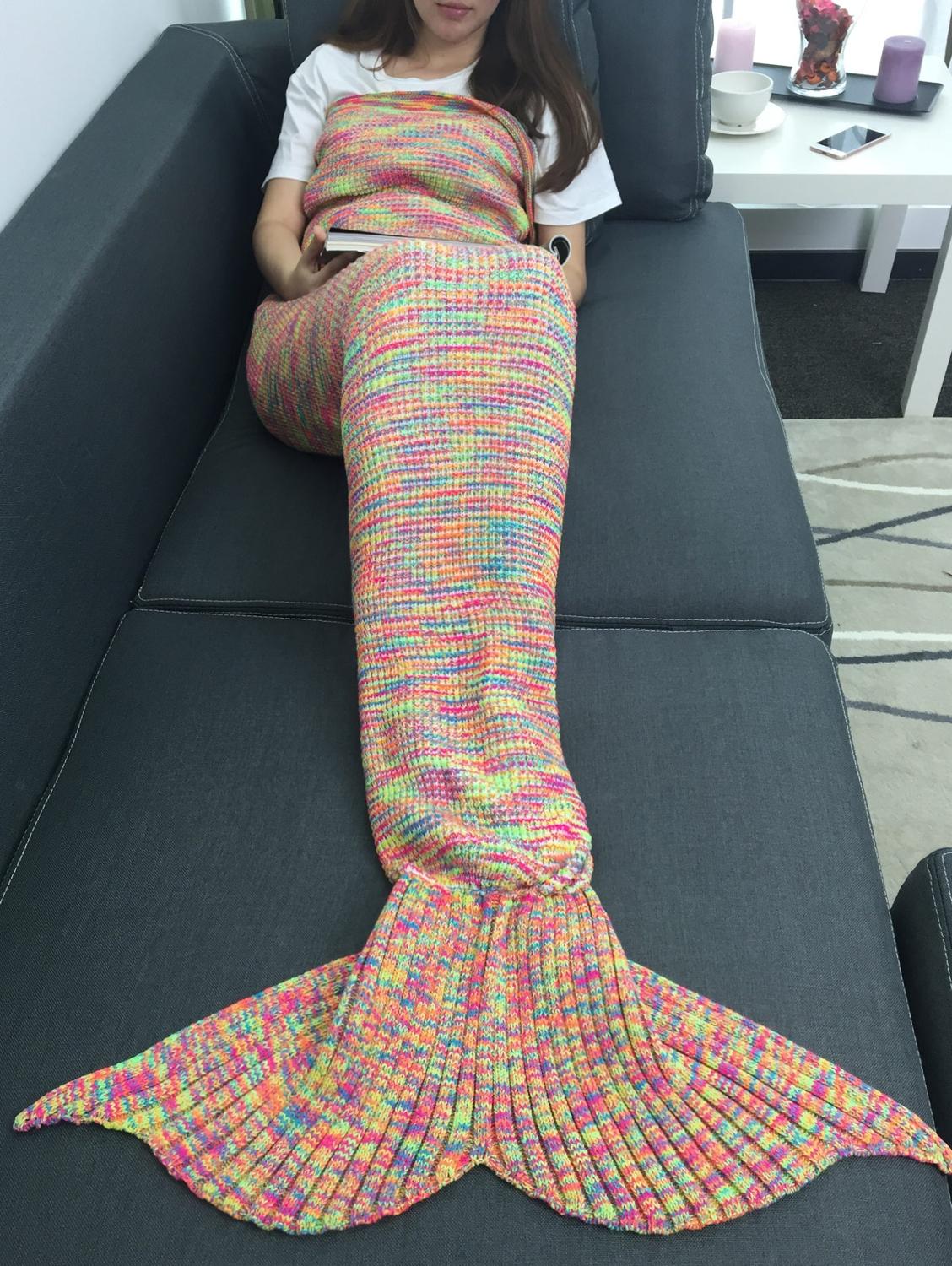 Warmte Acryl Breien Kleurrijke Mermaid Tail Deken