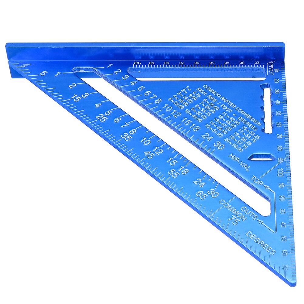 12 inch Speed Square Metric Triangle Ruler Aluminum Alloy Measuring Ruler Woodworking Angle Protractor For Building Framing Tool: Blue 7 inch