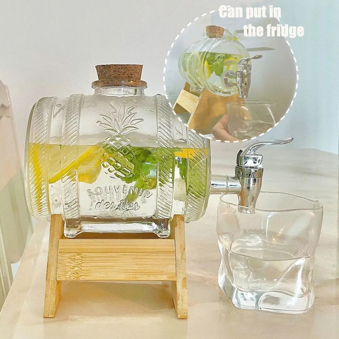 Transparent High Capacity Glass Water Jar Juice Lemonade Cold Water Office Wine Beer Teapot with Faucet 1000ml Water Pitcher