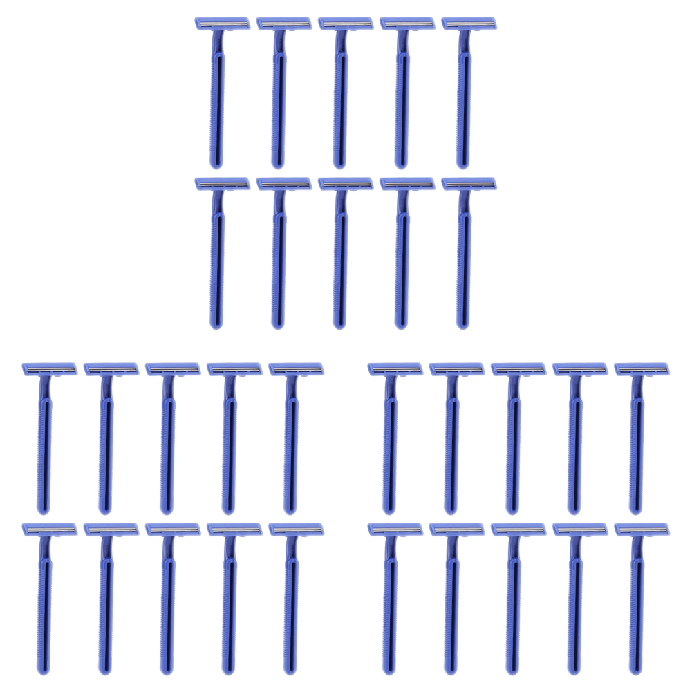 2-- lagers blad bärbar manuell rakhyvel engångsrakblad i rostfritt stål kroppsskäggtrimmer för bad, hotellresor: Blå