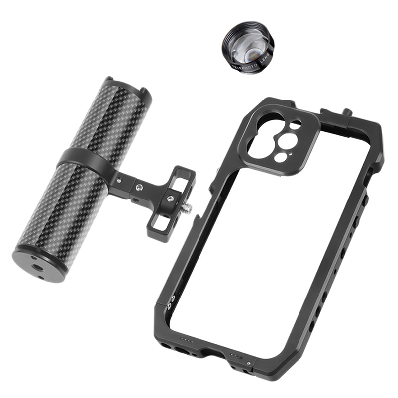 Cage de téléphone portable, plate-forme vidéo pour Smartphone, pour Iphone 12/ 12 Pro, avec chaussure froide et trous filetés 1/4: WHITE