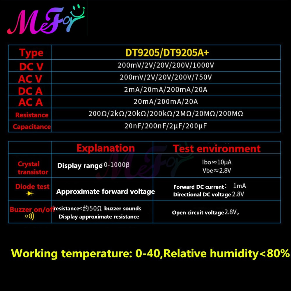 DT92 DT9205 Digital Multimeter Meter Multimetro Tester Digital Multimeter Voltage Current Resistance Testers Multi Meter