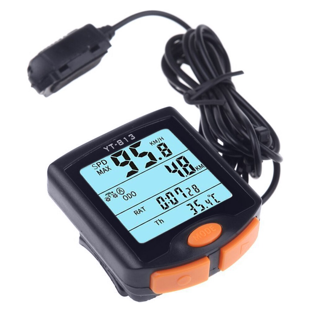 Bicycle Speedometer Bike Odometer Cycling Multi Function Waterproof Bike Computer 4 Line Display with Backlight YT-813 Cordless: white