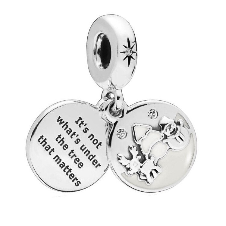 Genuine 925 Sterling Silver Bead Perfect Christmas Dangle Charm, Clear & White Enamel Fit Pan Necklace & Bracelet Jewelry