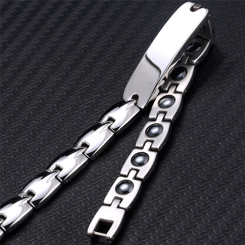 Nhgbft suave corrente saúde pulseira para homens de aço inoxidável ímã elemento germânio pulseira