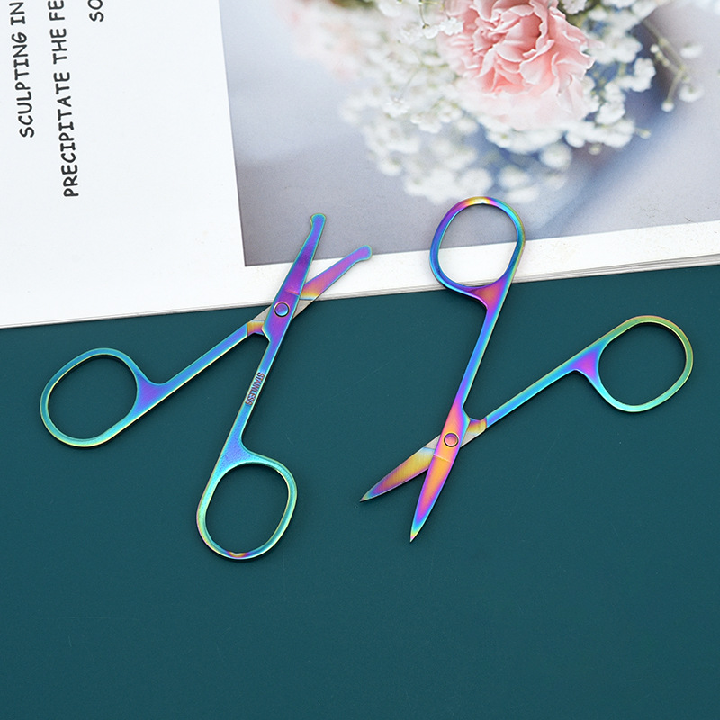 Stainless Steel Beauty Scissors Beauty Makeup Tools Small Scissors Round Head Nose Hair Scissors Curved Pointed Eyebrow Trimmer