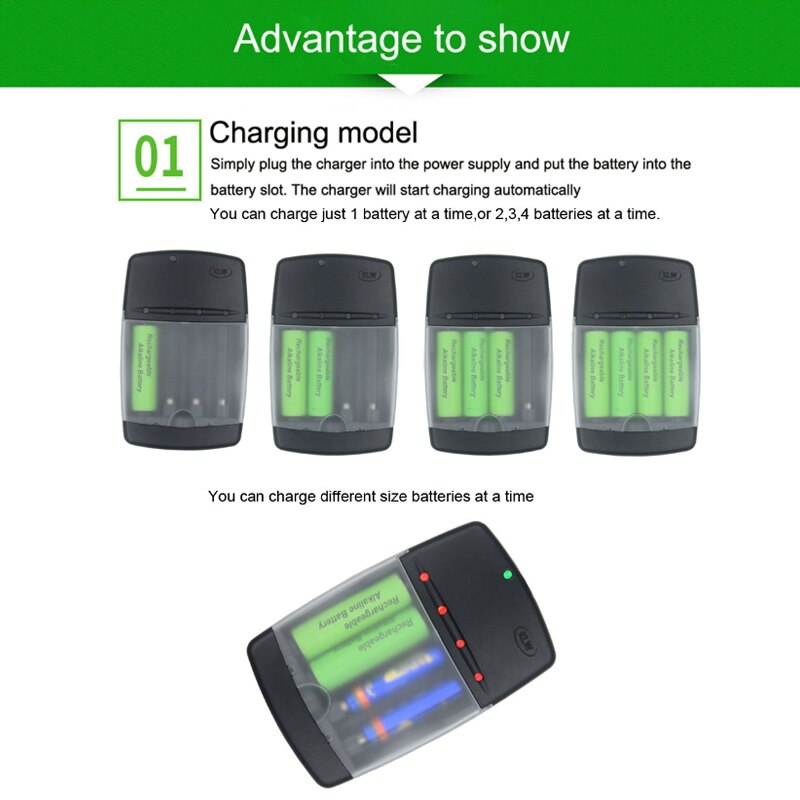AAA 1.5V Alkaline Rechargeable battery 2100mah + super quick 4 cheenl AA/AAA charger can charge alkaline battery